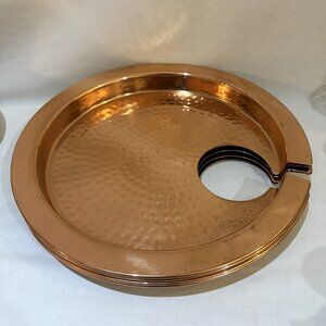 Set of 4 ODI Hammered Copper Mingling Plates with Wine Holder Made in India